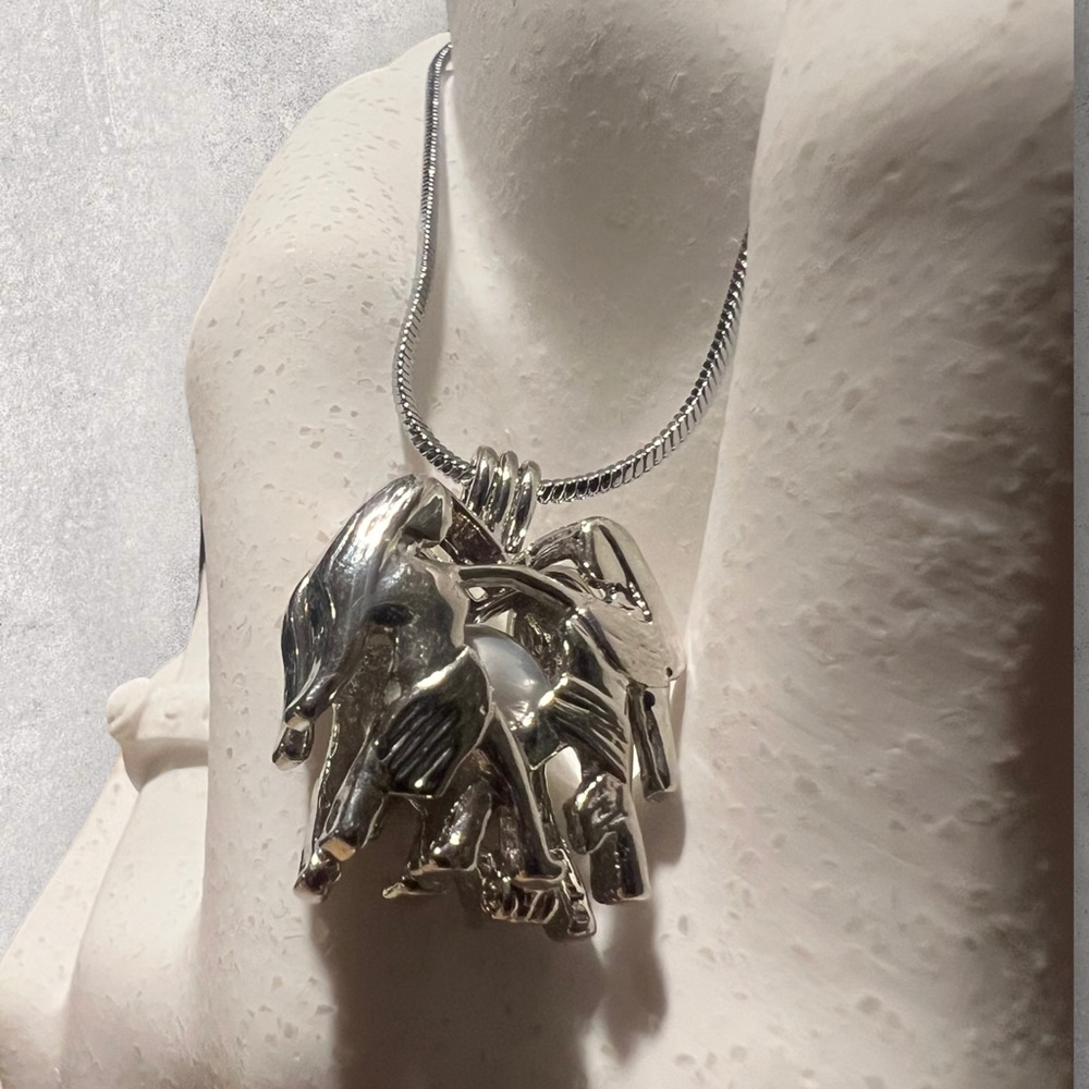 Silver Two Women Shaped Pearl Cage Pendant Necklace with White Pearl